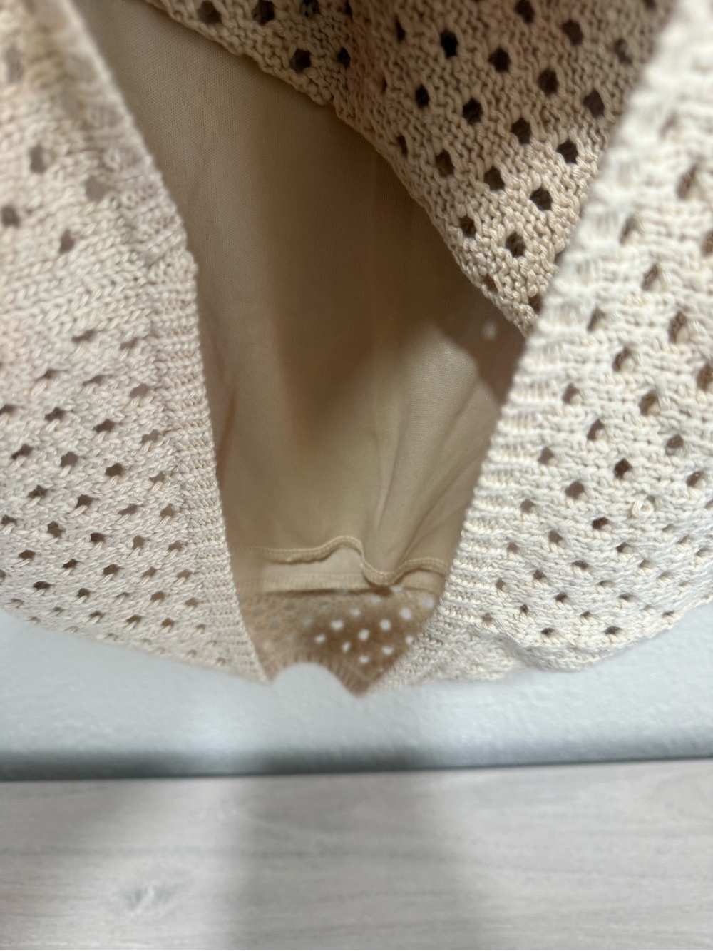 Crochet V-Neck Long Sleeve Dress in Cream - Picture 3 of 7
